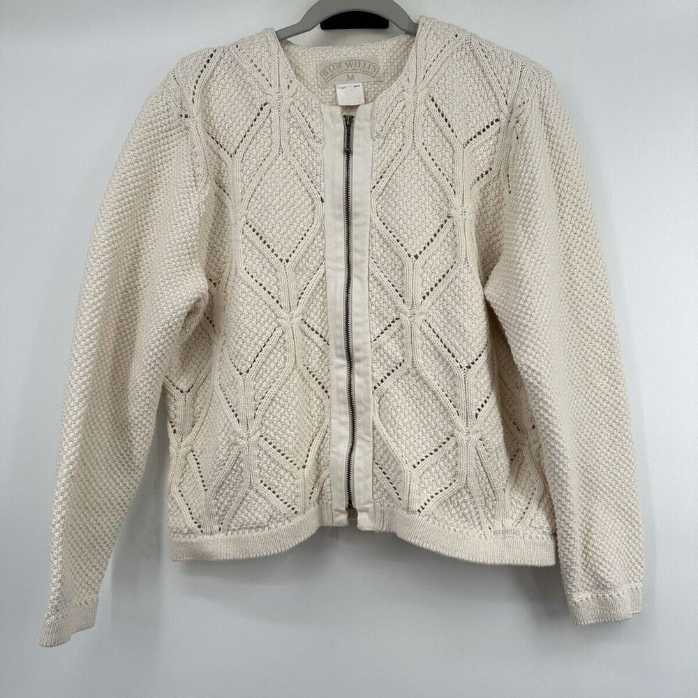 Blue Willi's Cardigan Sweater Womens Size S Beige made in Denmark romantic